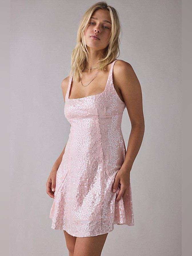 Urban Outfitters Liv Sequin Open Back Fit-And-Flare Mini Dress